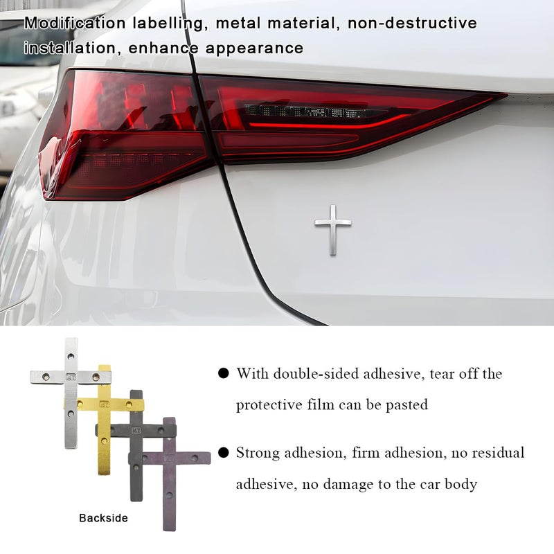 DXNQ 2PCS Metal Jesus Christ Cross Badge Stickers, 2.5"Ã—1.8" Alloy 3D Individual Car Cross Sticker, Self Adhesive Scratch Covering Metal Cross Auto Emblem Decal for Car Body Fender Tail (Silver) - Image 4