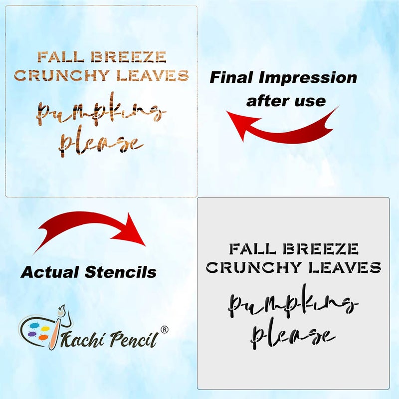 Kachi Pencil Fall Breeze Pumpkin Please Stencil for Craft Painting Scrapbooking Size 6 x 6 inch Reusable Stencils for Painting on Wall Fabric Wood and DIY Art Projects