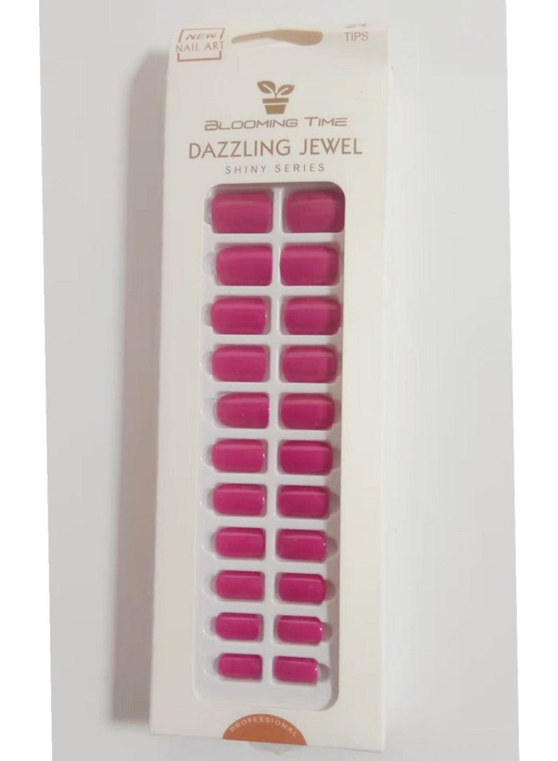 BLOOMING TIME 24-Piece Gloss Fake Nails Kit with Glue Stick Rose Red - Image 1