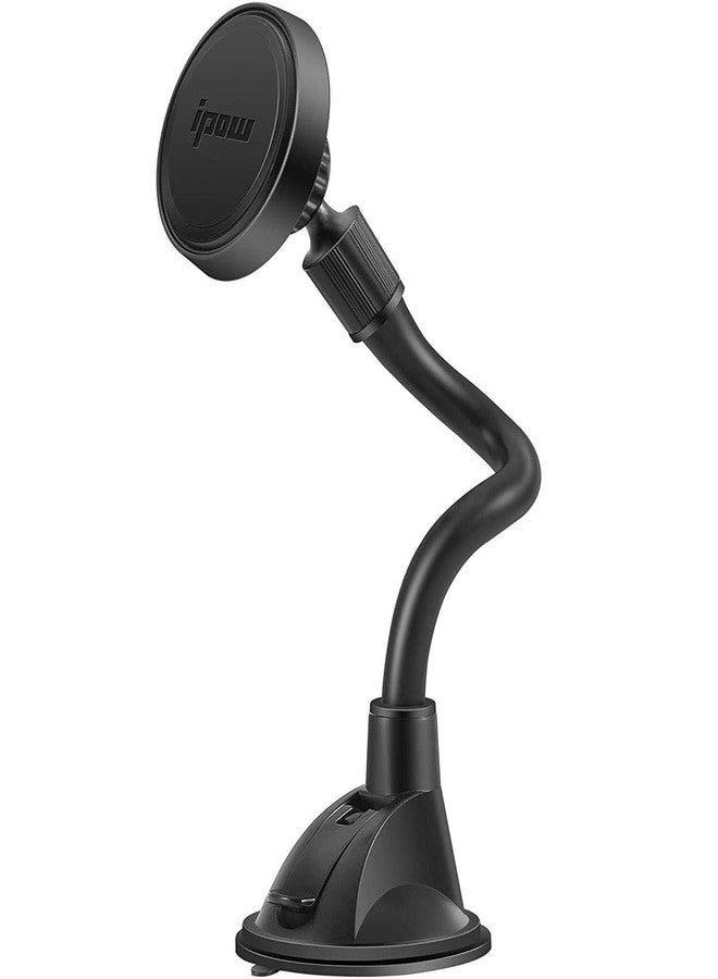 IPOW Long Arm Universal Magnetic Cradle Windshield Dashboard Cell Phone Mount Holder with 4 Metal Plates, Soft Firm Goose Arm & Enhanced Suction Cup - Image 1