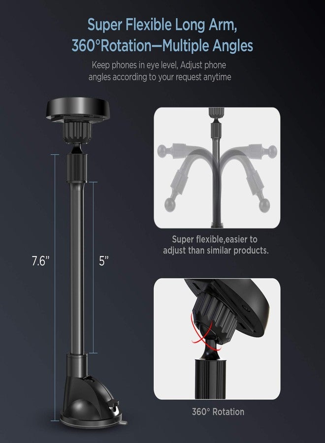 IPOW Long Arm Universal Magnetic Cradle Windshield Dashboard Cell Phone Mount Holder with 4 Metal Plates, Soft Firm Goose Arm & Enhanced Suction Cup - Image 4