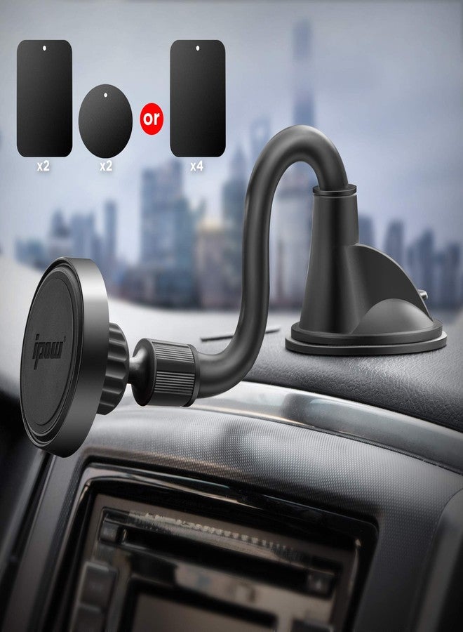 IPOW Long Arm Universal Magnetic Cradle Windshield Dashboard Cell Phone Mount Holder with 4 Metal Plates, Soft Firm Goose Arm & Enhanced Suction Cup - Image 2