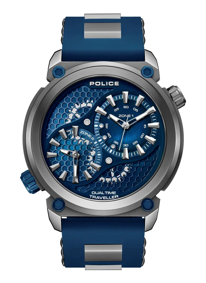 بوليس Men's Boa 48mm Gun Case Watch with Black to Navy Dial & Navy Blue Silicone Strap