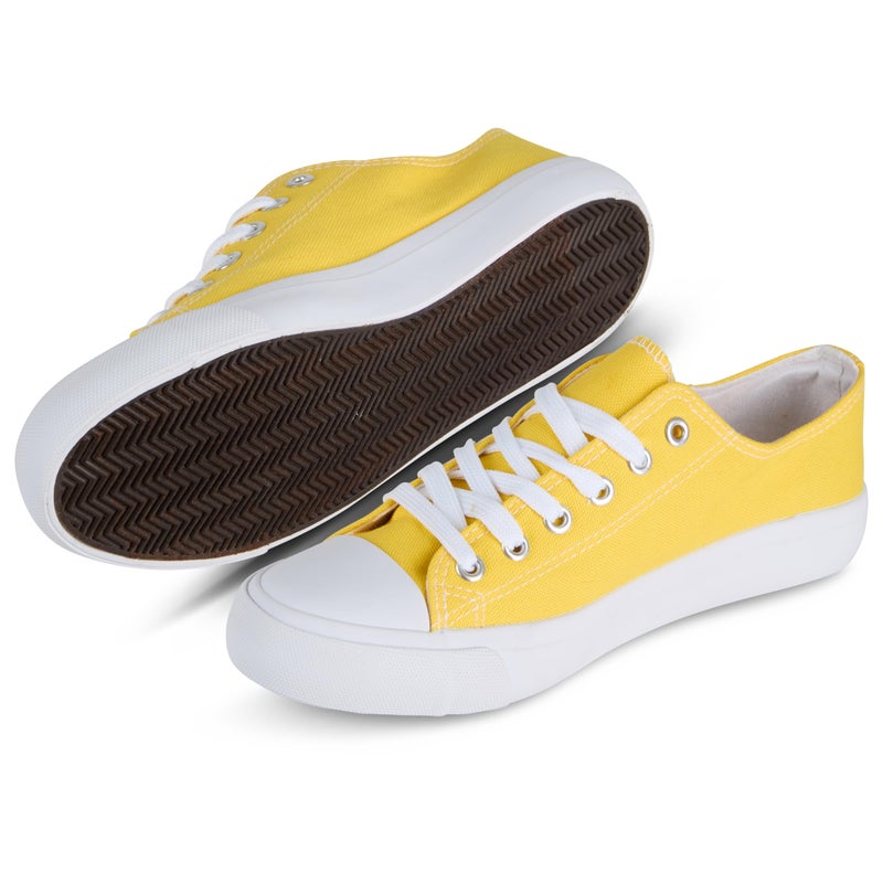 hello basics Canvas Shoes for Women Casual Low Top Yellow Sneakers Fashion Womens Tennis Shoes, Yellow, Size 8 - Image 1