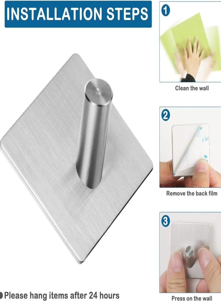 6 Pcs Stainless Steel Nail Free Wall Hooks Towel Hanger Clothes Wall - Image 5