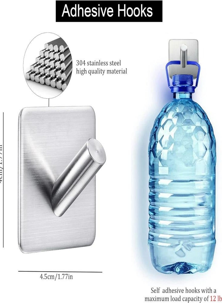 6 Pcs Stainless Steel Nail Free Wall Hooks Towel Hanger Clothes Wall - Image 2