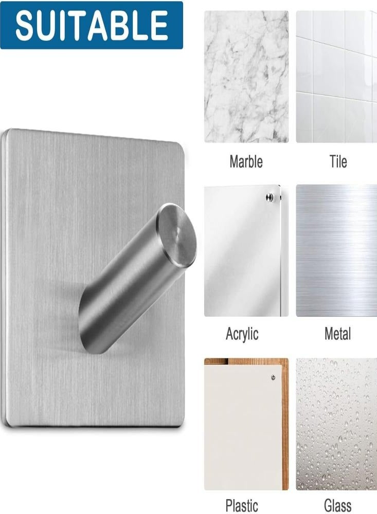 6 Pcs Stainless Steel Nail Free Wall Hooks Towel Hanger Clothes Wall - Image 3