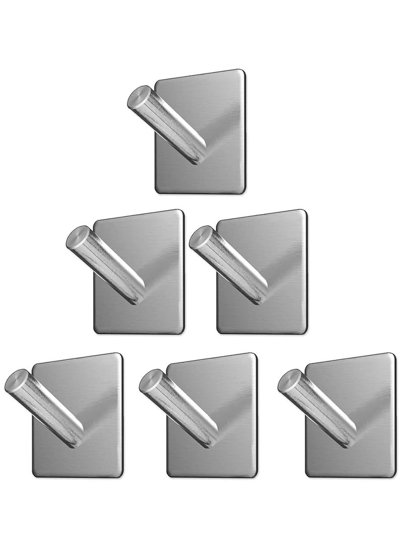6 Pcs Stainless Steel Nail Free Wall Hooks Towel Hanger Clothes Wall - Image 1