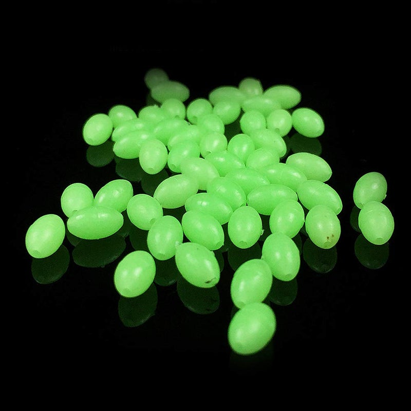 OriGlam 100pcs Plastic Luminous Glow Fishing Beads Eggs, Glow in The Dark, Assorted Plastic Oval Round Shaped Glow Eggs, Rubber Fishing Beads Plastic Rig Beads - Image 1