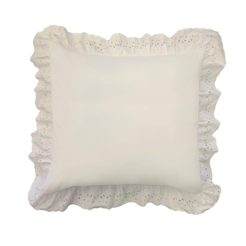 FRESH IDEAS Bedding Eyelet Ruffled Pillow Sham Euro Ivory