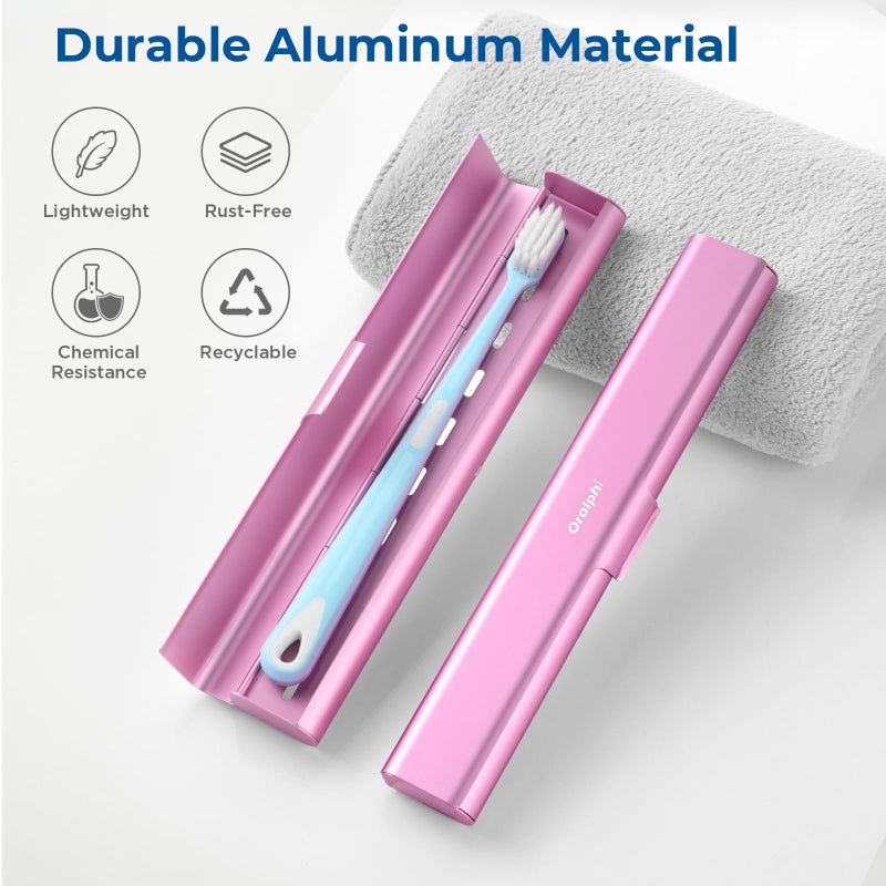 Oralphi Aluminum Toothbrush Travel Case, Portable Travel Toothbrush Holder, Durable Manual Toothbrush Box Container for Traveling, Bathroom, Camping, Business Trip-Pink - Image 2