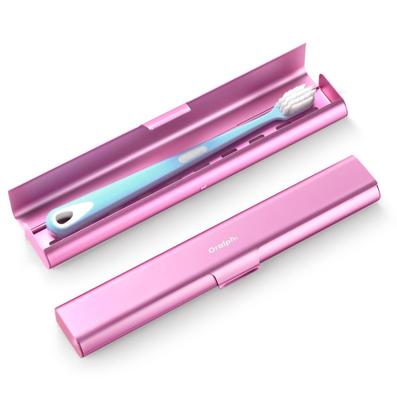 Oralphi Aluminum Toothbrush Travel Case, Portable Travel Toothbrush Holder, Durable Manual Toothbrush Box Container for Traveling, Bathroom, Camping, Business Trip-Pink - Image 1