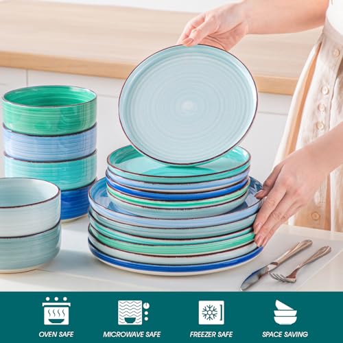 vancasso Bonita Dinnerware Sets 18 Pieces, Blue Stoneware Dishes Set for 6, Plates Set and Bowls Sets, Dishwasher and Microwave Safe - Image 4