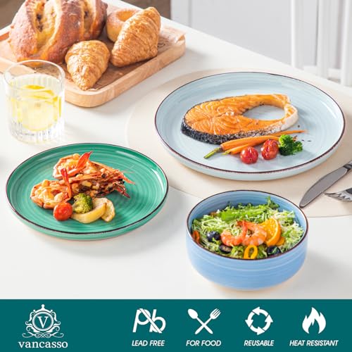 vancasso Bonita Dinnerware Sets 18 Pieces, Blue Stoneware Dishes Set for 6, Plates Set and Bowls Sets, Dishwasher and Microwave Safe - Image 3