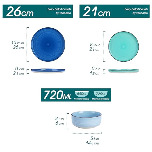 vancasso Bonita Dinnerware Sets 18 Pieces, Blue Stoneware Dishes Set for 6, Plates Set and Bowls Sets, Dishwasher and Microwave Safe - Image 2