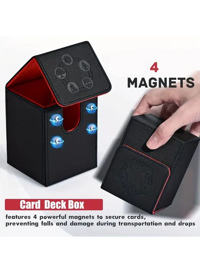 2 Pack Black Red Faux Leather MTG Card Deck Box Magnetic Closure Holds 100 Sleeved Cards - Image 4