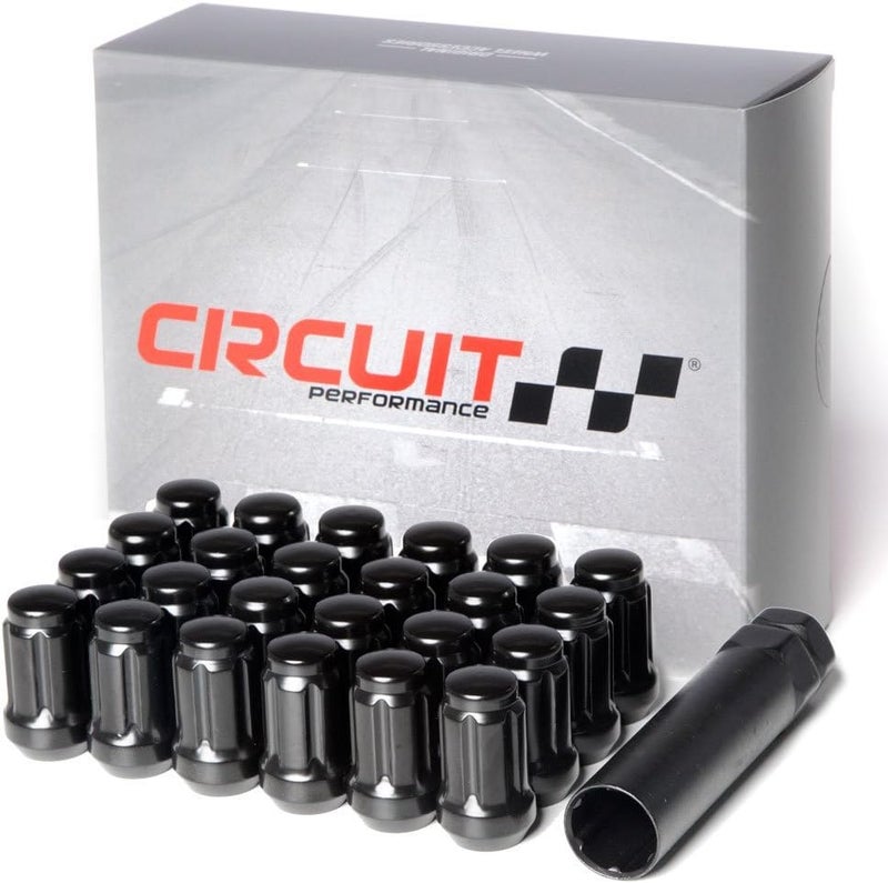 Circuit Performance Spline Drive Tuner Acorn Lug Nuts Black 1/2x20 1/2" Forged Steel (24pc + Tool) - Image 1