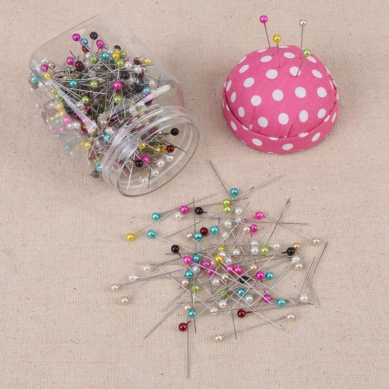 klarako 500Pcs Pearl Needles Quilting Pins Packed in Pink Fabric Covered Pin Cushion Bottle Wedding Decorating Tool Sewing Crafts - Image 5