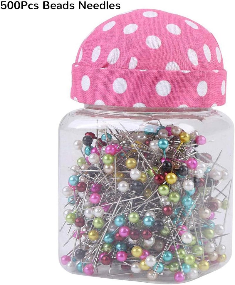 klarako 500Pcs Pearl Needles Quilting Pins Packed in Pink Fabric Covered Pin Cushion Bottle Wedding Decorating Tool Sewing Crafts - Image 1
