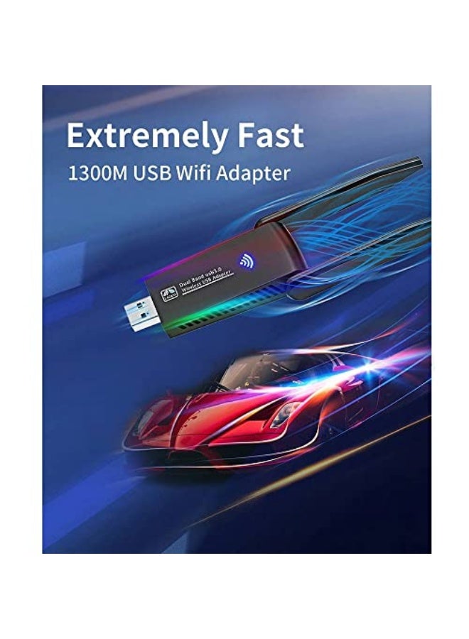 لينجي محول واي فاي لاسلكي USB 1300Mbps ثنائي النطاق 2.4/5Ghz، دونجل واي فاي مزدوج النطاق 5dBi للكمبيوتر/الكمبيوتر المكتبي/التابلت/اللابتوب، مقوي شبكة واي فاي  - Image 3