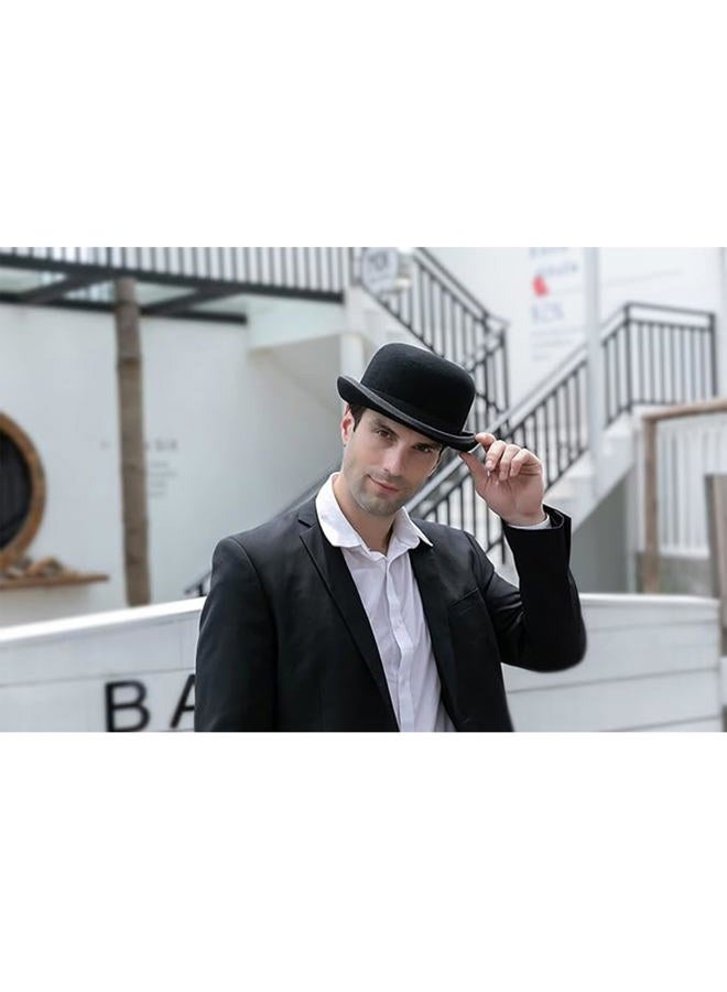 GEMVIE Black Derby Hat 100% Wool Theater Quality Hat Bowler Hat for Men Women Vintage Costumes, Black, 7 1/8 - Image 3