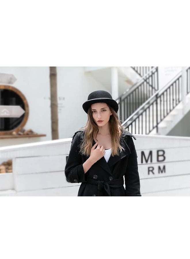 GEMVIE Black Derby Hat 100% Wool Theater Quality Hat Bowler Hat for Men Women Vintage Costumes, Black, 7 1/8 - Image 4