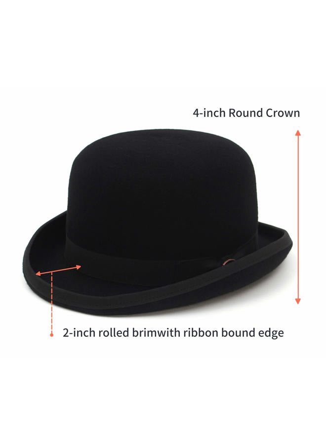 GEMVIE Black Derby Hat 100% Wool Theater Quality Hat Bowler Hat for Men Women Vintage Costumes, Black, 7 1/8 - Image 2