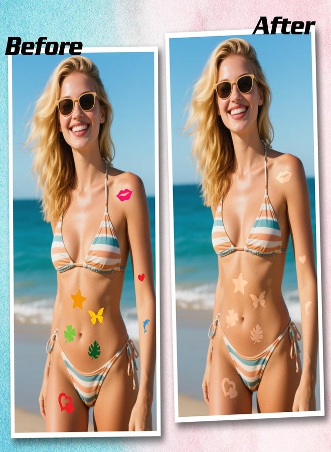 VANALIA Tanning Stickers for Body, 714Pcs Dual-Size Multi-Style Self Adhesive Removable Sunbathing Stickers, Perforated Heart Butterfly Star Tanning Bed Sticker for Women Kids Beach & Salon Supplies - Image 3