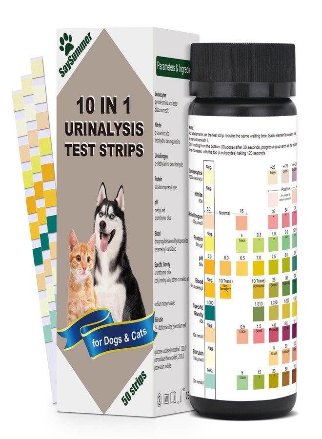 SaySummer Urine Test Strips for Dogs Cats - 50 Counts Urinalysis Test Strips for Pets 10 in 1 Testing Protein Blood Leukocytes pH Nitrite and More Dog Cat Test Kit for Pets - Image 1