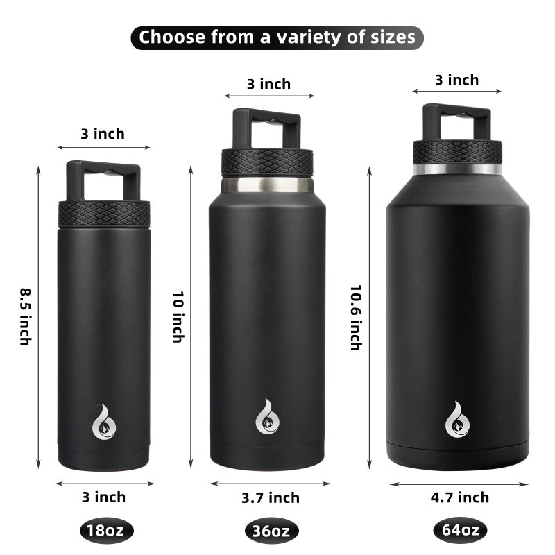 BJPKPK Insulated Water Bottles, Dishwasher Safe 36 oz Water Bottle with Handle, Leakproof BPA Free Water Jug, Stainless Steel Thermos for Sports, Black - Image 5
