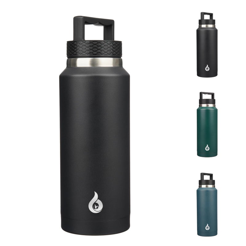BJPKPK Insulated Water Bottles, Dishwasher Safe 36 oz Water Bottle with Handle, Leakproof BPA Free Water Jug, Stainless Steel Thermos for Sports, Black - Image 1