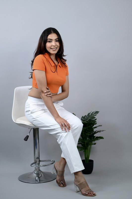Mlada Store Mlada Straight Fit Cigarette Pencil Pants Elastic Waist Band Mid High Rise Formal Office Trousers for Women, Pockets for Travel Stretch Cotton Knit Full Length Regular/Plus Size - White, 3XL - Image 5
