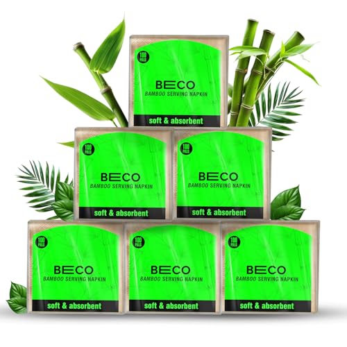 Beco Bamboo Serving Napkins, 600 Pulls, 1 Ply, Ecofriendly Tissue Papers, 100 Pulls Each (pack of 6), Biodegradable Serving Napkins - Image 1