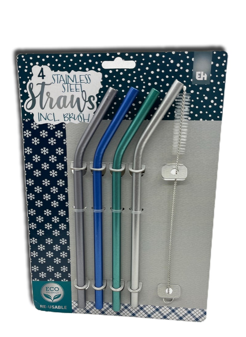 إكسلنت هاوسوير Reusable Stainless Steel Metal Straws With Cleaning Brush - Set of 5  - Image 1