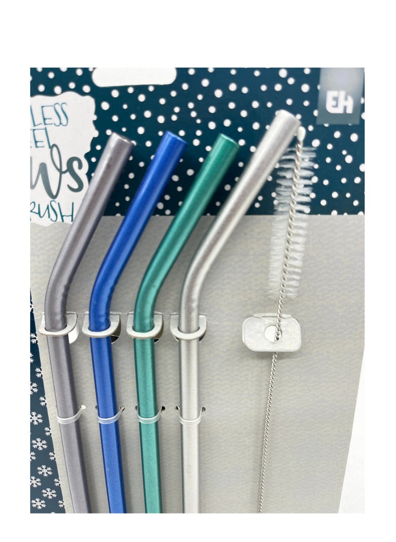 إكسلنت هاوسوير Reusable Stainless Steel Metal Straws With Cleaning Brush - Set of 5  - Image 2