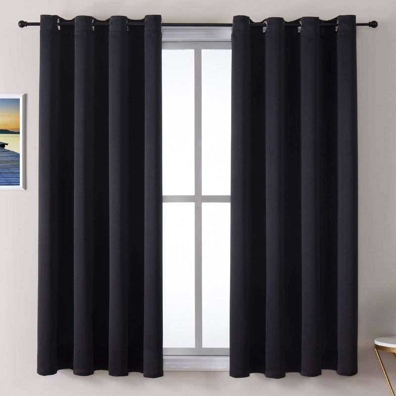 ChrisDowa Grommet Blackout Curtains for Bedroom and Living Room  2 Panels Set Thermal Insulated Room Darkening Curtains Black 52 x 63 Inch