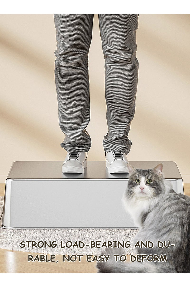 Kidle Large Stainless Steel Cat Litter Box Easy Cleaning Kitty Litter Box Cat Litter Tray for Big and Multiple Cats - Image 3