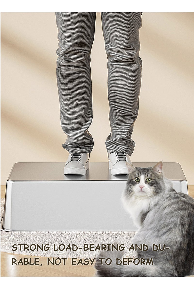 Kidle Large Stainless Steel Cat Litter Box Easy Cleaning Kitty Litter Box Cat Litter Tray for Big and Multiple Cats - Image 5