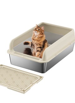 Large Stainless Steel Cat Litter Box Easy Cleaning Kitty Litter Box Cat Litter Tray for Big and Multiple Cats