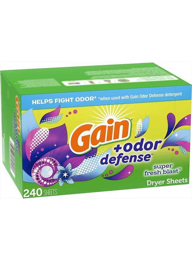 Gain + Odor Defense Dryer Sheets, Super Fresh Blast Scent Fabric Softener Sheets, 240 ct  - Image 2