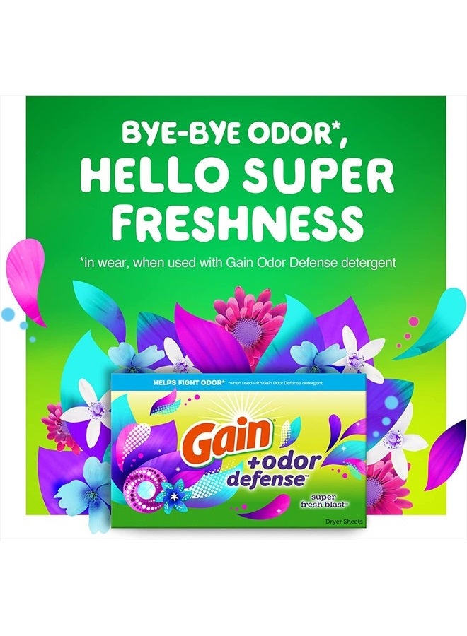 Gain + Odor Defense Dryer Sheets, Super Fresh Blast Scent Fabric Softener Sheets, 240 ct  - Image 5