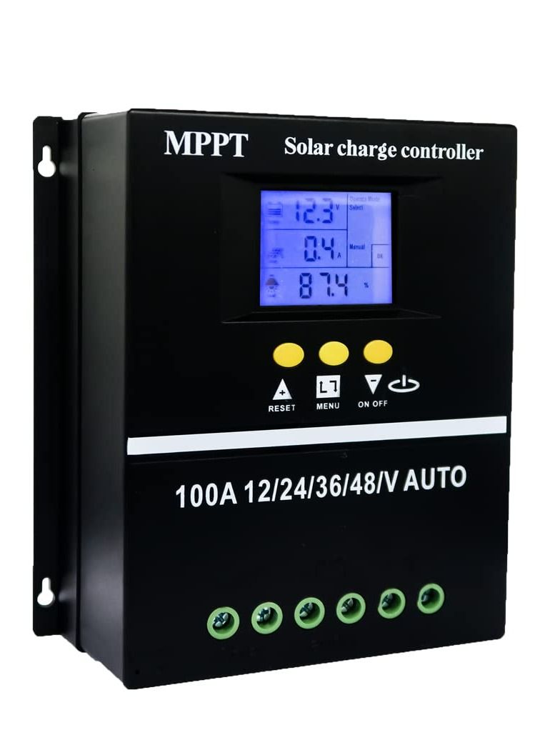 100A MPPT جهاز التحكم بالشحن بالطاقة الشمسية 12 فولت 24 فولت 36 فولت 48 فولت شاشة LCD منظم شاحن لوحة الخلايا الشمسية التلقائي، بحد أقصى 100 فولت مدخل USB مزدوج فعال وموثوق به حل الطاقة لليثيوم الرصاص الحمضي - Image 1