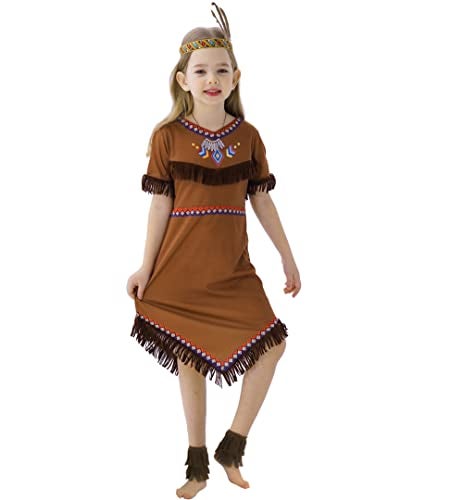 TOGROP Native American Costume Girls Dress Indigenous American Indians Kids Cosplay 4-5T Brown - Image 2
