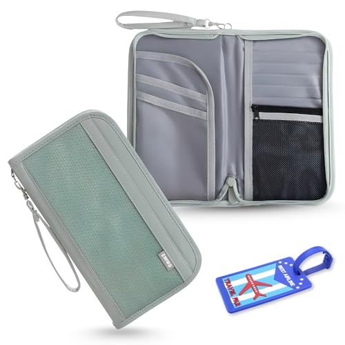 OCEANEVO RFID Blocking Passport Holder for Travel with Luggage Tag, Passport Cover for Men & Women, Passport Pouch for Ticket, Cards, Documents - 25 x 14 x 3 Cm - Green - Image 1