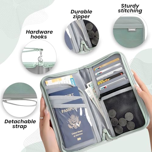 OCEANEVO RFID Blocking Passport Holder for Travel with Luggage Tag, Passport Cover for Men & Women, Passport Pouch for Ticket, Cards, Documents - 25 x 14 x 3 Cm - Green - Image 3