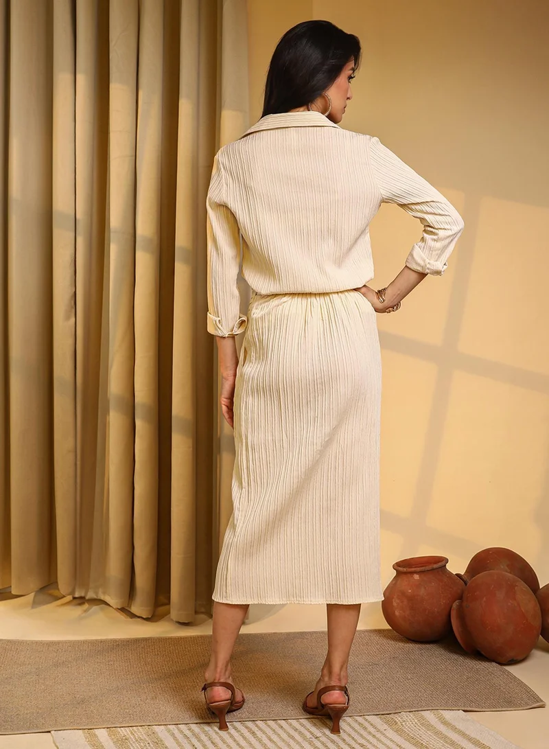 Pinacolada  Women's Pale Yellow Textured Wrap Co-Ord Set for Women | Best Price UAE