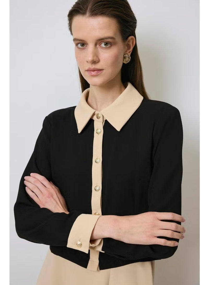 Touche Gold Buttoned Short Crepe Shirt - Image 3