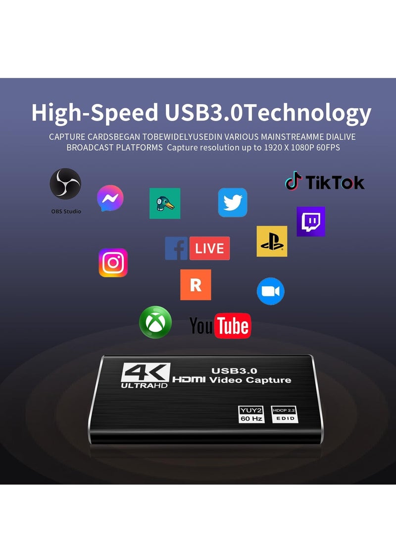 High-Performance Video Capture Card | USB 3.0, 4K HDMI Loop-Out | Full HD 1080P 60FPS, 2K 30FPS | Ideal for Streaming on PS5, Switch, Camera, PC, OBS | Durable & Compac Black - Image 5