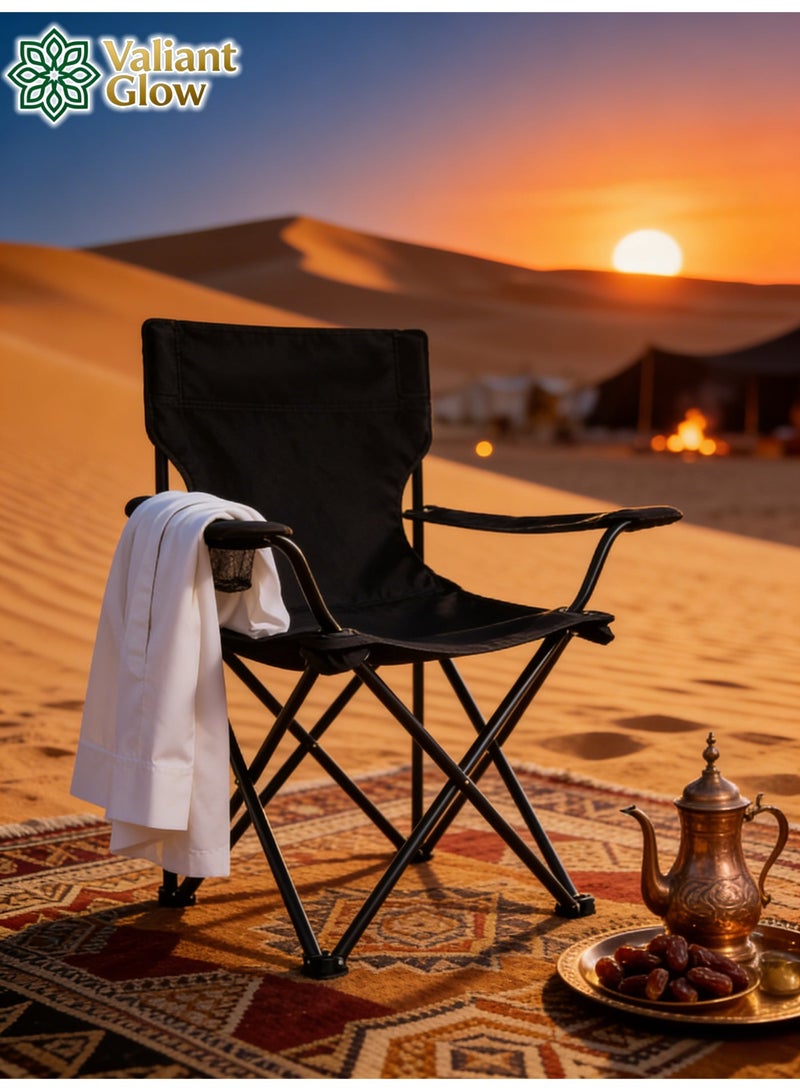 Valiant Glow (Portable emergency chair) Portable camping chair (with carrying bag) | Folding fishing chair with armrests and cup holder | Can be used as a sports chair, outdoor chair, and lawn chair | Durable and multifunctional folding chair | Portable beach chair - Image 1