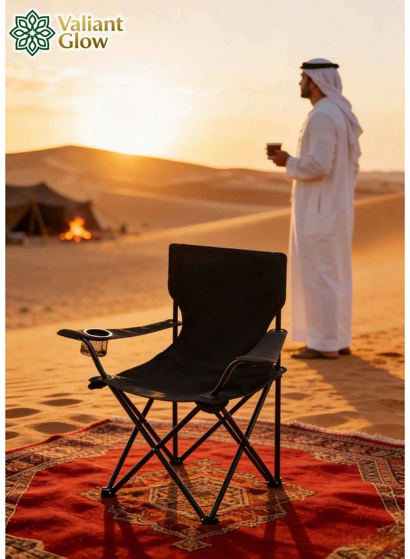 Valiant Glow (Portable emergency chair) Portable camping chair (with carrying bag) | Folding fishing chair with armrests and cup holder | Can be used as a sports chair, outdoor chair, and lawn chair | Durable and multifunctional folding chair | Portable beach chair - Image 4